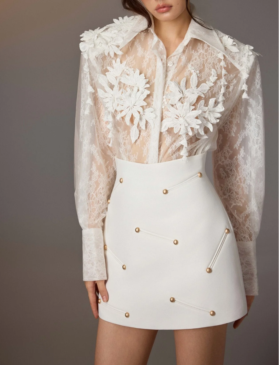 White Studded Mini Skirt