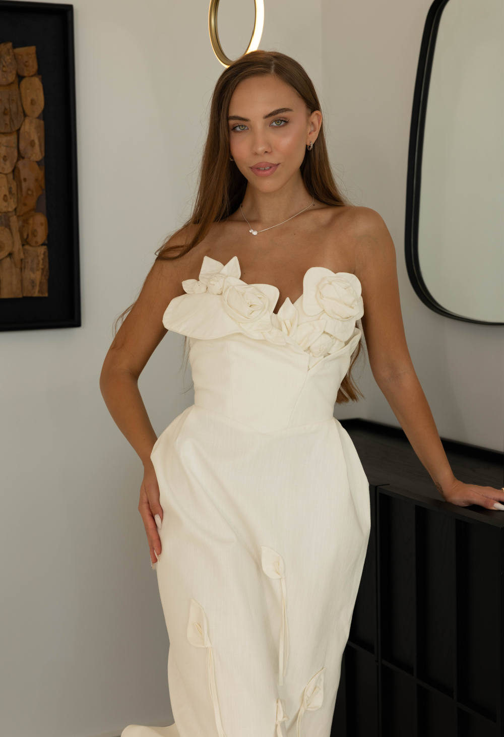 White Floral Pencil Maxi Dress