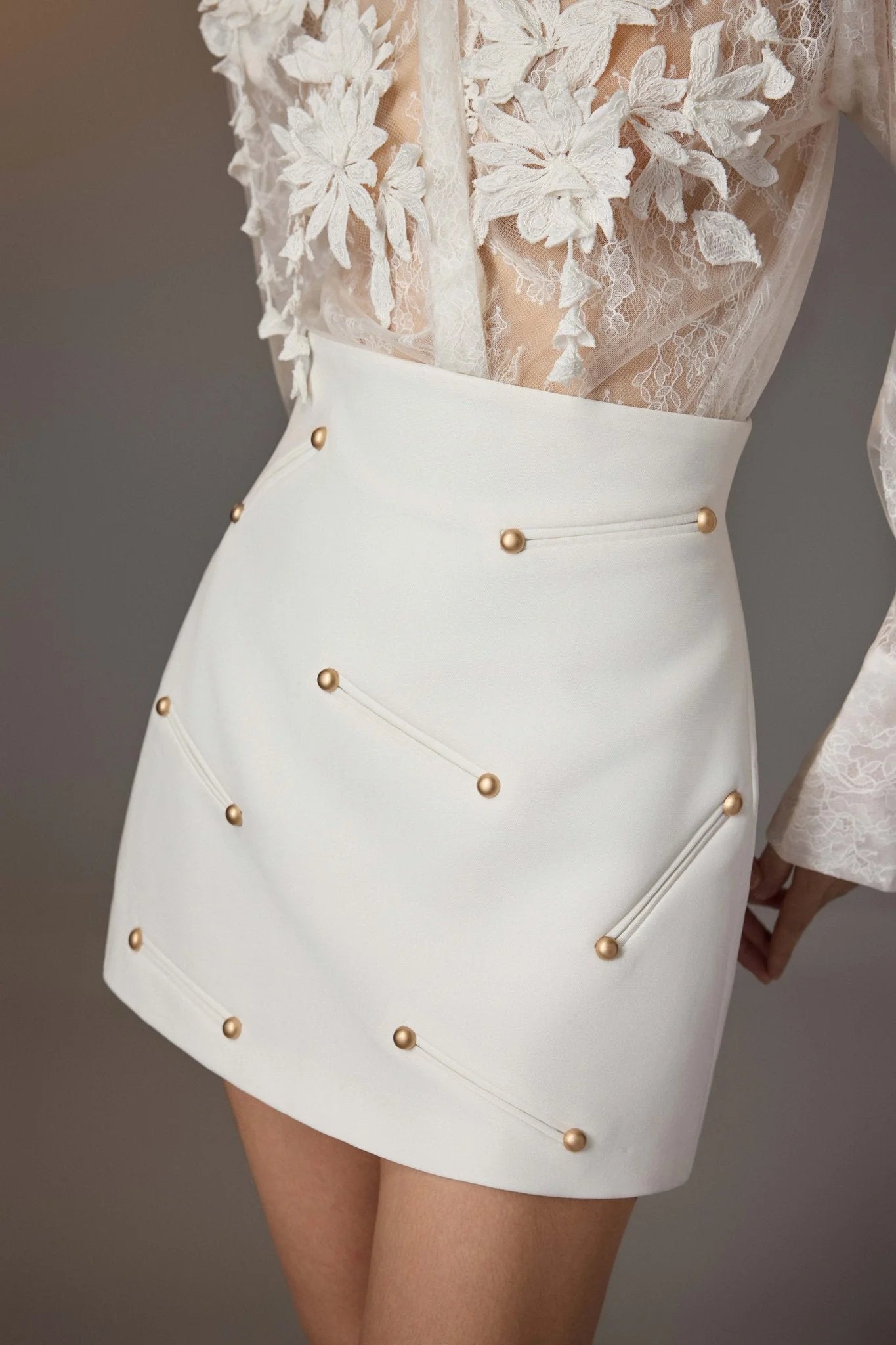 White Studded Mini Skirt